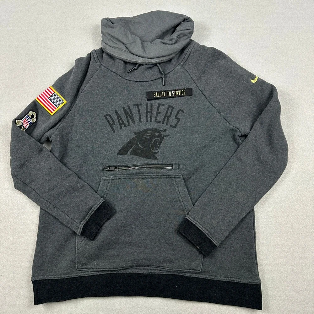Carolina Panthers Hoodie Women Small Gray Nike On Field Salute Service Collar *